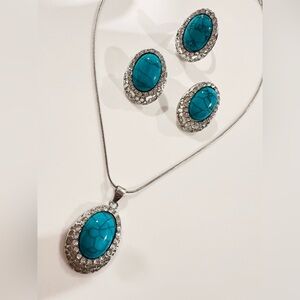 4pcs Turquoise and Silver costume Jewelry Set